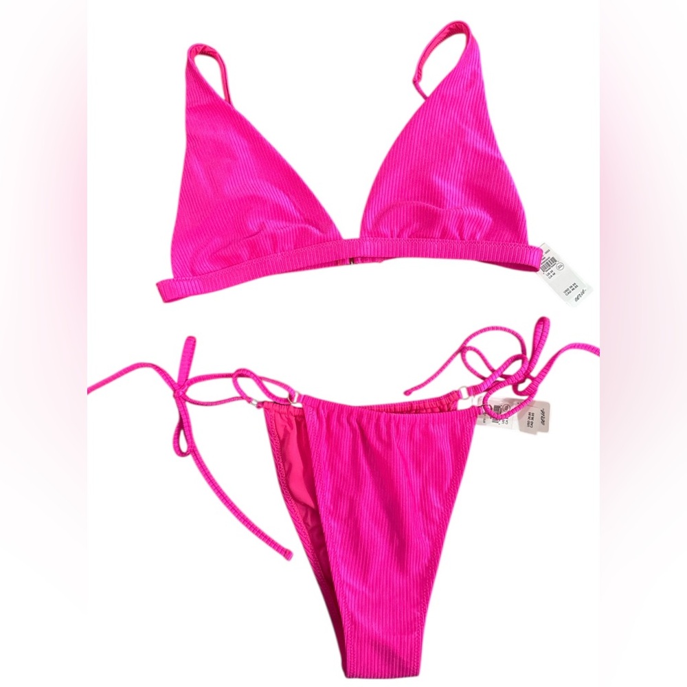 NWT Aerie Hot Pink Bathing Suit Set Size Medium